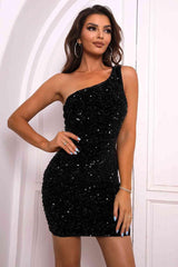 Sequin One-Shoulder Sleeveless Dress - 808Lush