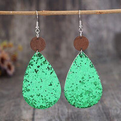 Sequin PU Leather Wooden Dangle Earrings - 808Lush