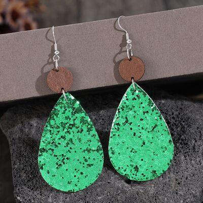 Sequin PU Leather Wooden Dangle Earrings - 808Lush