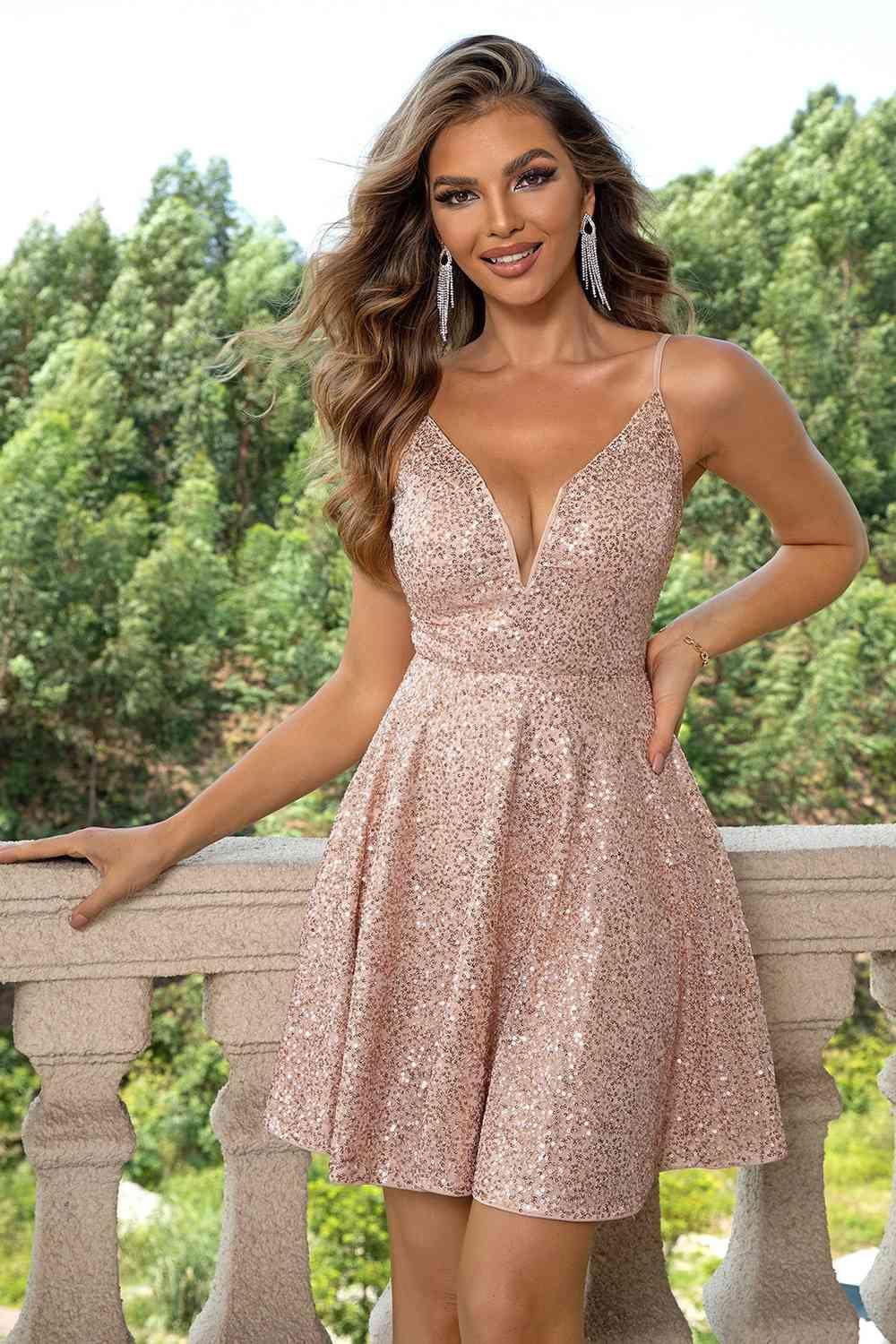 Sequin Spaghetti Strap Dress - 808Lush