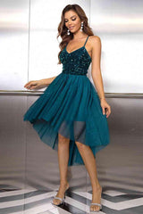 Sequin Spaghetti Strap High-Low Dress - 808Lush