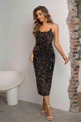 Sequin Spaghetti Strap Slit Dress - 808Lush