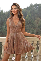 Sequin Surplice Neck Sleeveless Dress - 808Lush