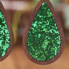 Sequin Wood Teardrop Earrings - 808Lush