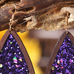 Sequin Wood Teardrop Earrings - 808Lush