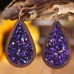 Sequin Wood Teardrop Earrings - 808Lush