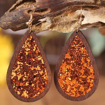 Sequin Wood Teardrop Earrings - 808Lush