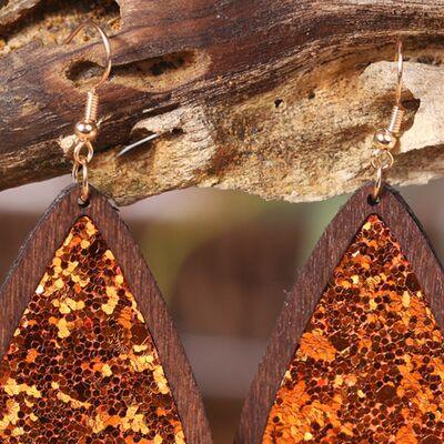 Sequin Wood Teardrop Earrings - 808Lush