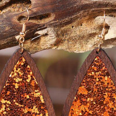 Sequin Wood Teardrop Earrings - 808Lush