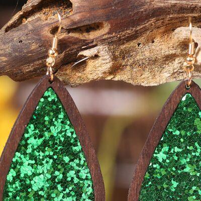 Sequin Wood Teardrop Earrings - 808Lush