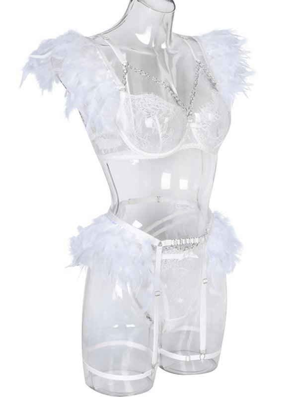 Sexy Lingerie-Lace Feather Sexy Lingerie Four-piece Set - 808Lush