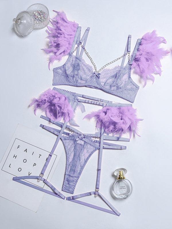 Sexy Lingerie-Lace Feather Sexy Lingerie Four-piece Set - 808Lush