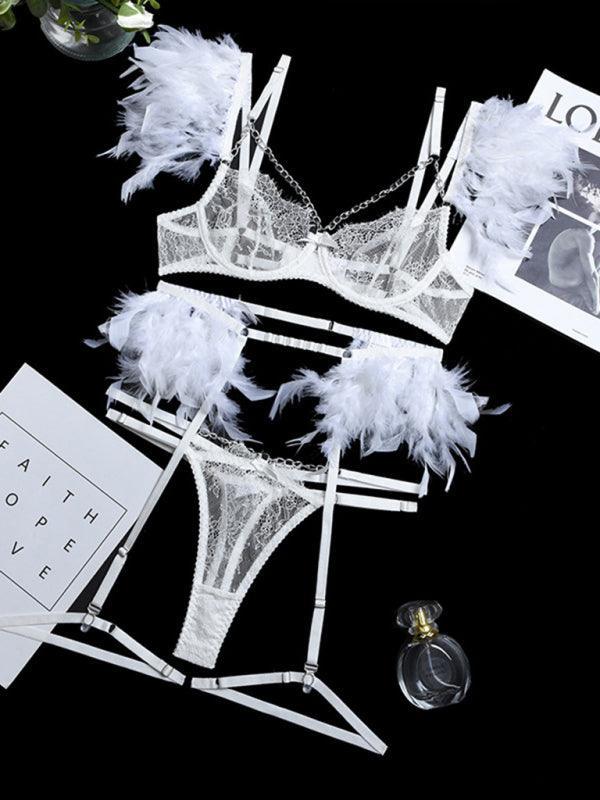 Sexy Lingerie-Lace Feather Sexy Lingerie Four-piece Set - 808Lush