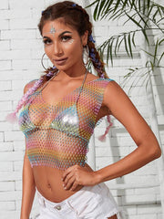 Sexy Nightclub Fishnet Hollow Rhinestone Vest Mesh Flashing Diamond Sling Jacket - 808Lush