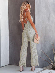 Sexy Temperament Elegant Lace Jumpsuit Mid Waist Casual Pants Smooth Lining - 808Lush