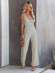 Sexy Temperament Elegant Lace Jumpsuit Mid Waist Casual Pants Smooth Lining - 808Lush