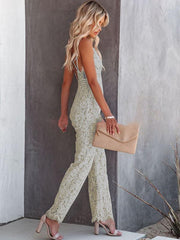 Sexy Temperament Elegant Lace Jumpsuit Mid Waist Casual Pants Smooth Lining - 808Lush