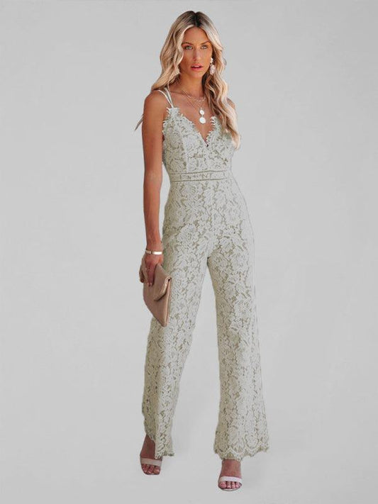 Sexy Temperament Elegant Lace Jumpsuit Mid Waist Casual Pants Smooth Lining - 808Lush