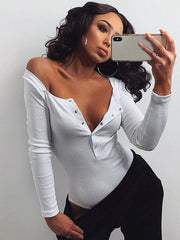 Sexy Tight Casual Buttoned Long Sleeve bodysuit - 808Lush