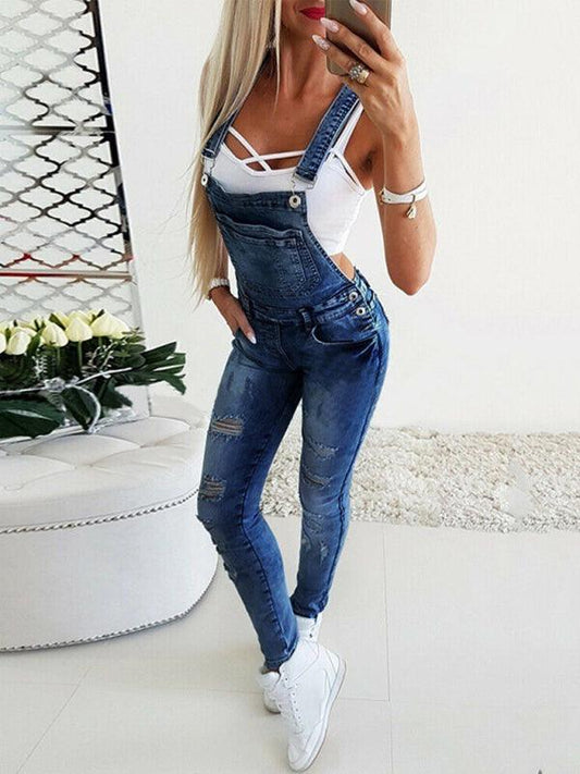 Sexy Tight Overalls Hand-Teared Women's Jeans - 808Lush