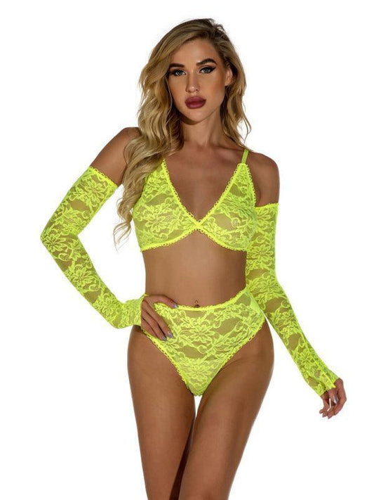 Sexy lingerie, lace transparent with gloves, one-piece home wear - 808Lush