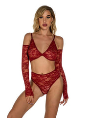 Sexy lingerie, lace transparent with gloves, one-piece home wear - 808Lush