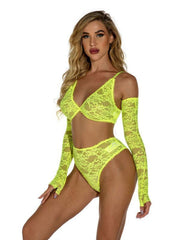 Sexy lingerie, lace transparent with gloves, one-piece home wear - 808Lush