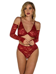 Sexy lingerie, lace transparent with gloves, one-piece home wear - 808Lush