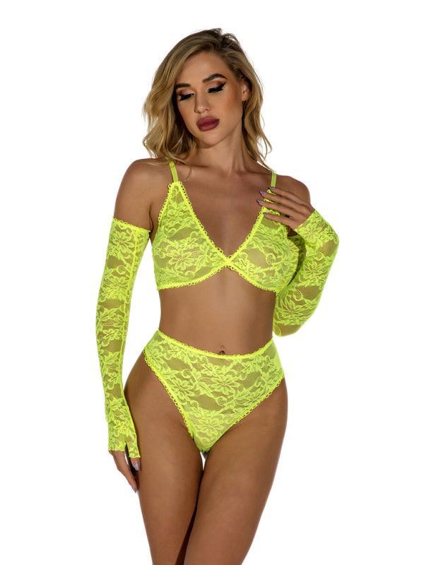 Sexy lingerie, lace transparent with gloves, one-piece home wear - 808Lush