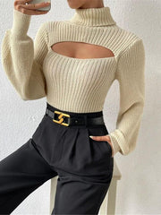 Sexy loose versatile sweater turtleneck hollow sweater outer top - 808Lush