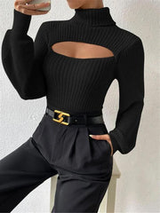 Sexy loose versatile sweater turtleneck hollow sweater outer top - 808Lush