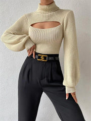 Sexy loose versatile sweater turtleneck hollow sweater outer top - 808Lush