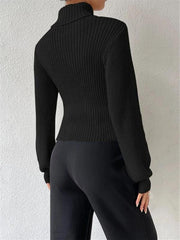 Sexy loose versatile sweater turtleneck hollow sweater outer top - 808Lush