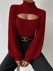 Sexy loose versatile sweater turtleneck hollow sweater outer top - 808Lush