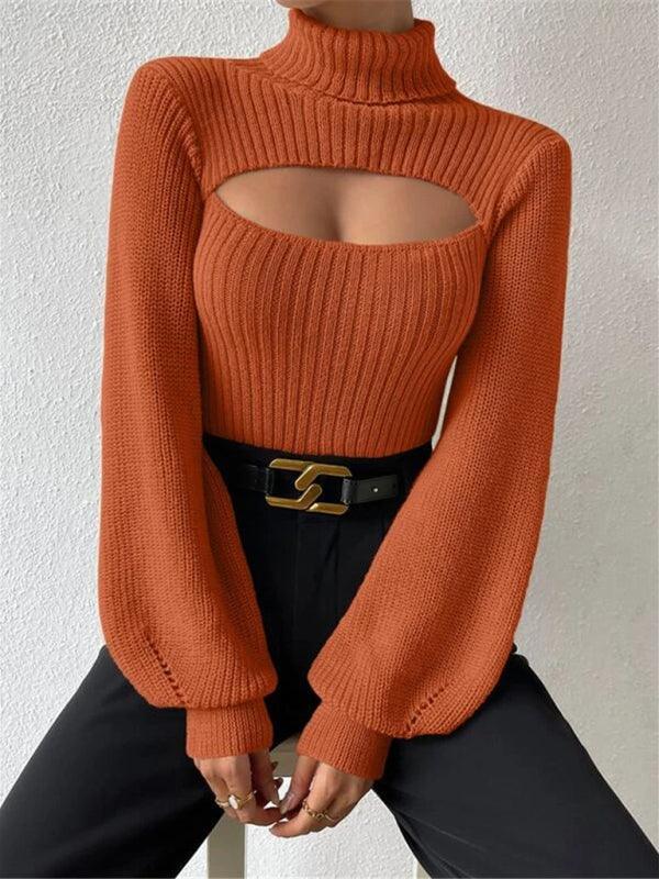 Sexy loose versatile sweater turtleneck hollow sweater outer top - 808Lush