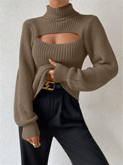 Sexy loose versatile sweater turtleneck hollow sweater outer top - 808Lush