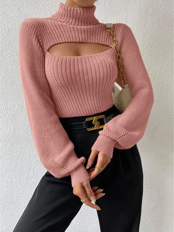 Sexy loose versatile sweater turtleneck hollow sweater outer top - 808Lush