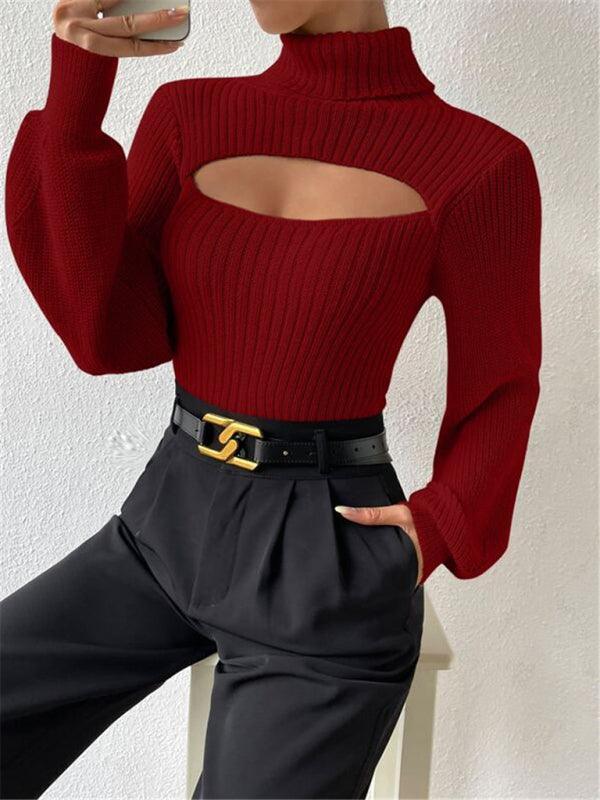 Sexy loose versatile sweater turtleneck hollow sweater outer top - 808Lush