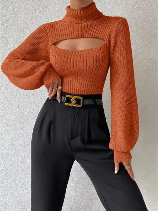 Sexy loose versatile sweater turtleneck hollow sweater outer top - 808Lush