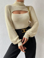 Sexy loose versatile sweater turtleneck hollow sweater outer top - 808Lush