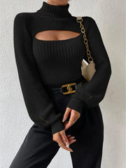 Sexy loose versatile sweater turtleneck hollow sweater outer top - 808Lush