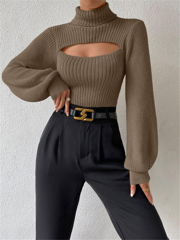 Sexy loose versatile sweater turtleneck hollow sweater outer top - 808Lush