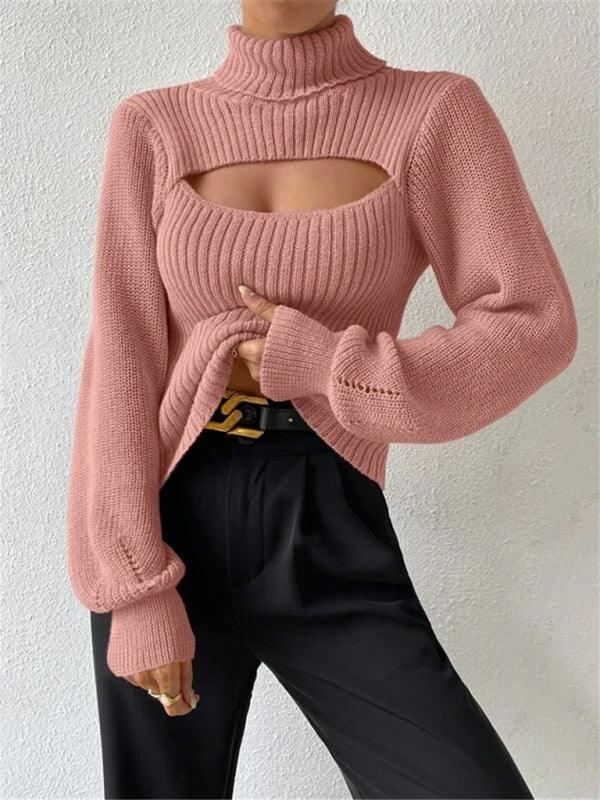 Sexy loose versatile sweater turtleneck hollow sweater outer top - 808Lush