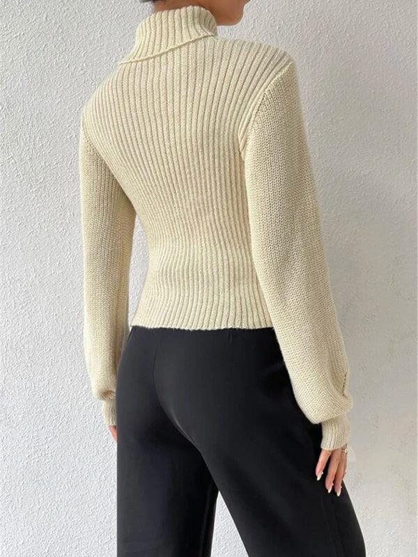 Sexy loose versatile sweater turtleneck hollow sweater outer top - 808Lush