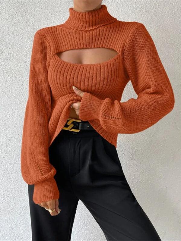 Sexy loose versatile sweater turtleneck hollow sweater outer top - 808Lush