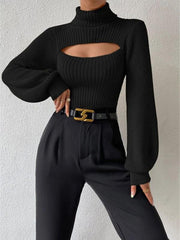 Sexy loose versatile sweater turtleneck hollow sweater outer top - 808Lush