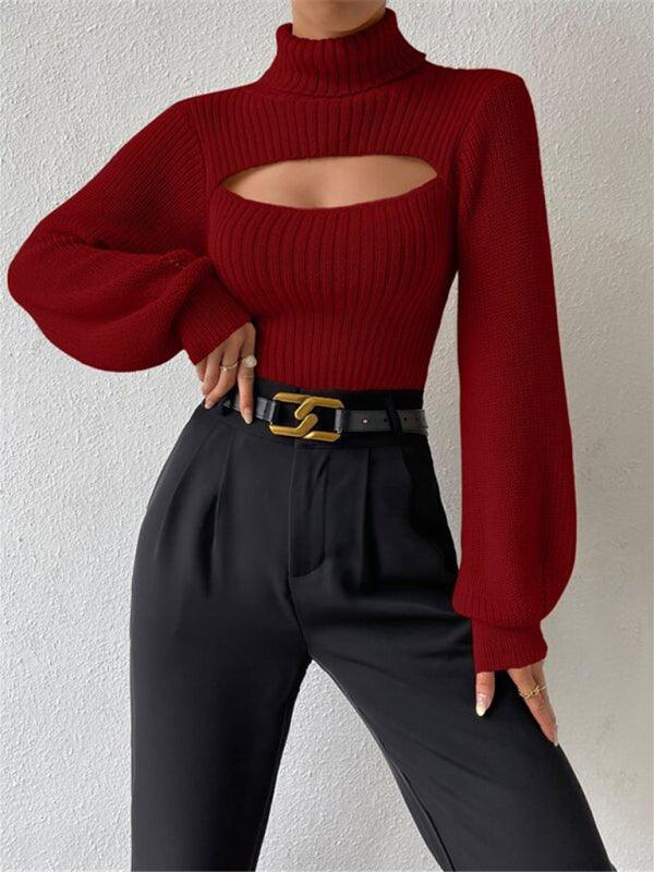 Sexy loose versatile sweater turtleneck hollow sweater outer top - 808Lush