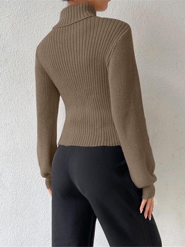 Sexy loose versatile sweater turtleneck hollow sweater outer top - 808Lush