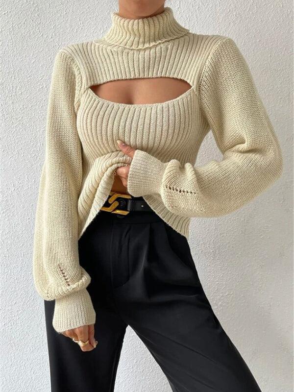 Sexy loose versatile sweater turtleneck hollow sweater outer top - 808Lush