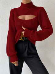 Sexy loose versatile sweater turtleneck hollow sweater outer top - 808Lush